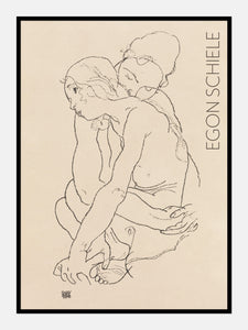 kvinde og pige i omfavnelse  |  EGON SCHIELE  |  KUNSTPLAKAT - decoARTE