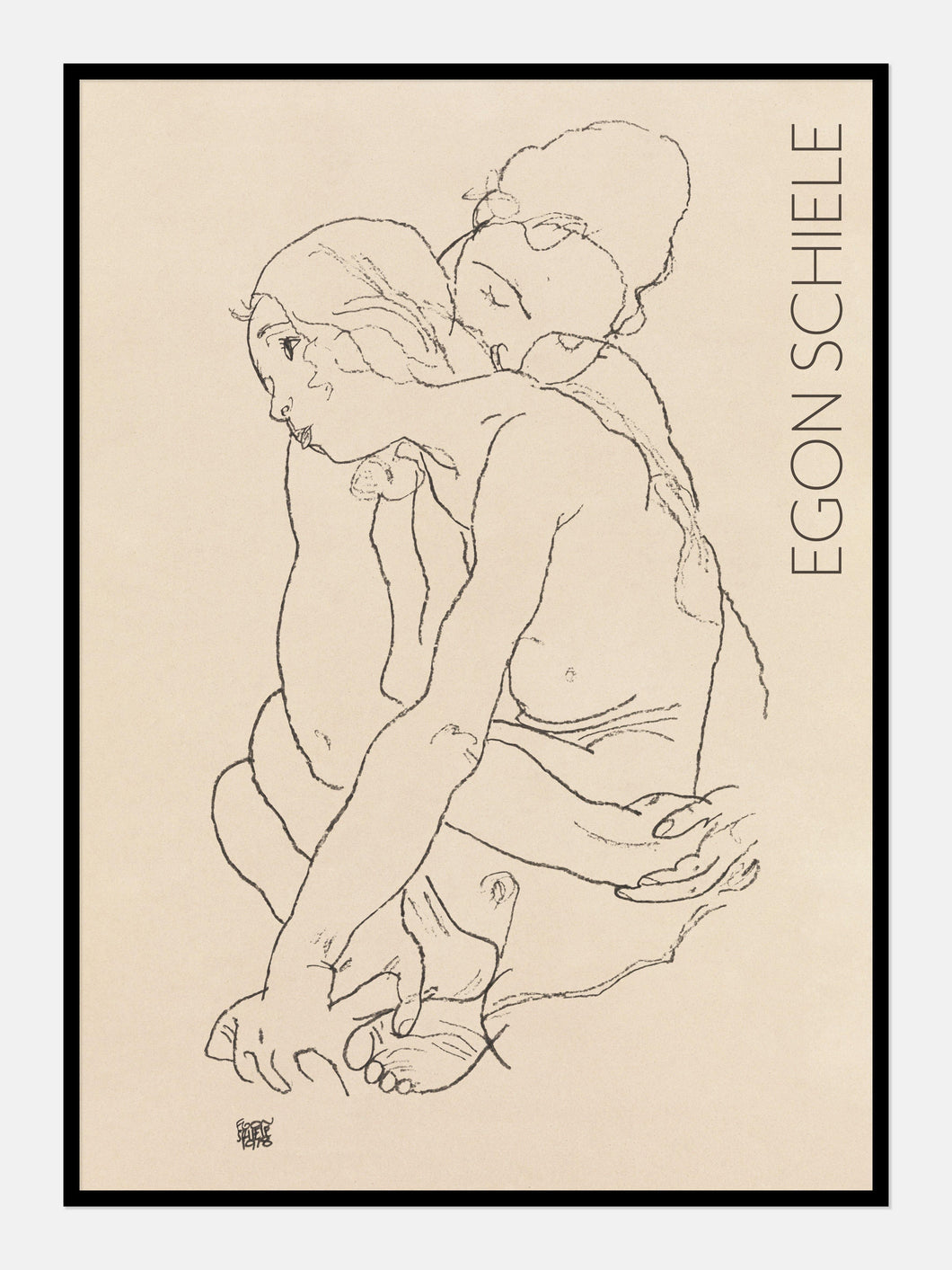 kvinde og pige i omfavnelse  |  EGON SCHIELE  |  KUNSTPLAKAT - decoARTE
