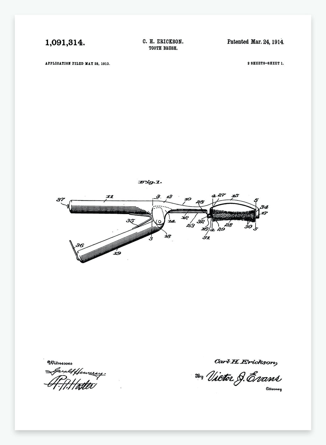 Tandbørste | Smukt patent til din væg | plakat | poster - decoARTE