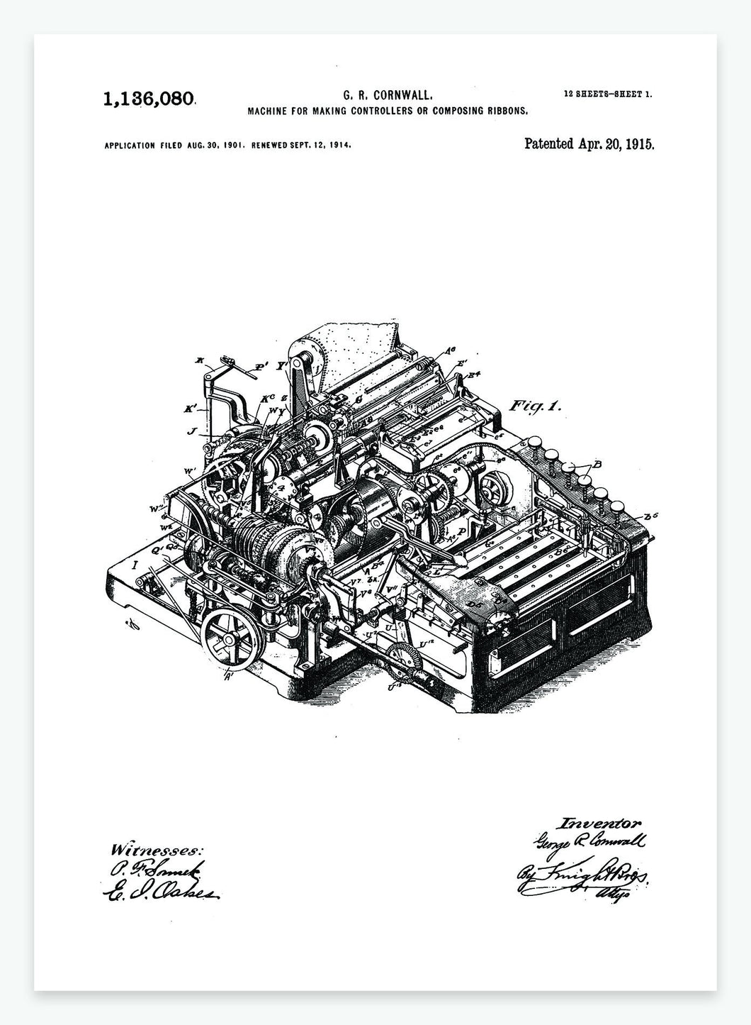Sløjfemaskine | Smukt patent til din væg | plakat | poster - decoARTE
