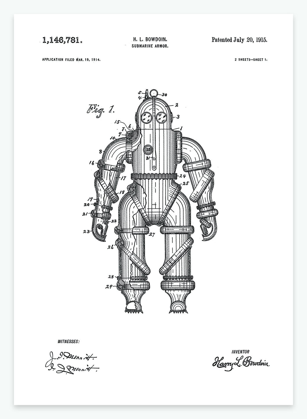 Submarine Armor | Smukt patent til din væg | plakat | poster - decoARTE