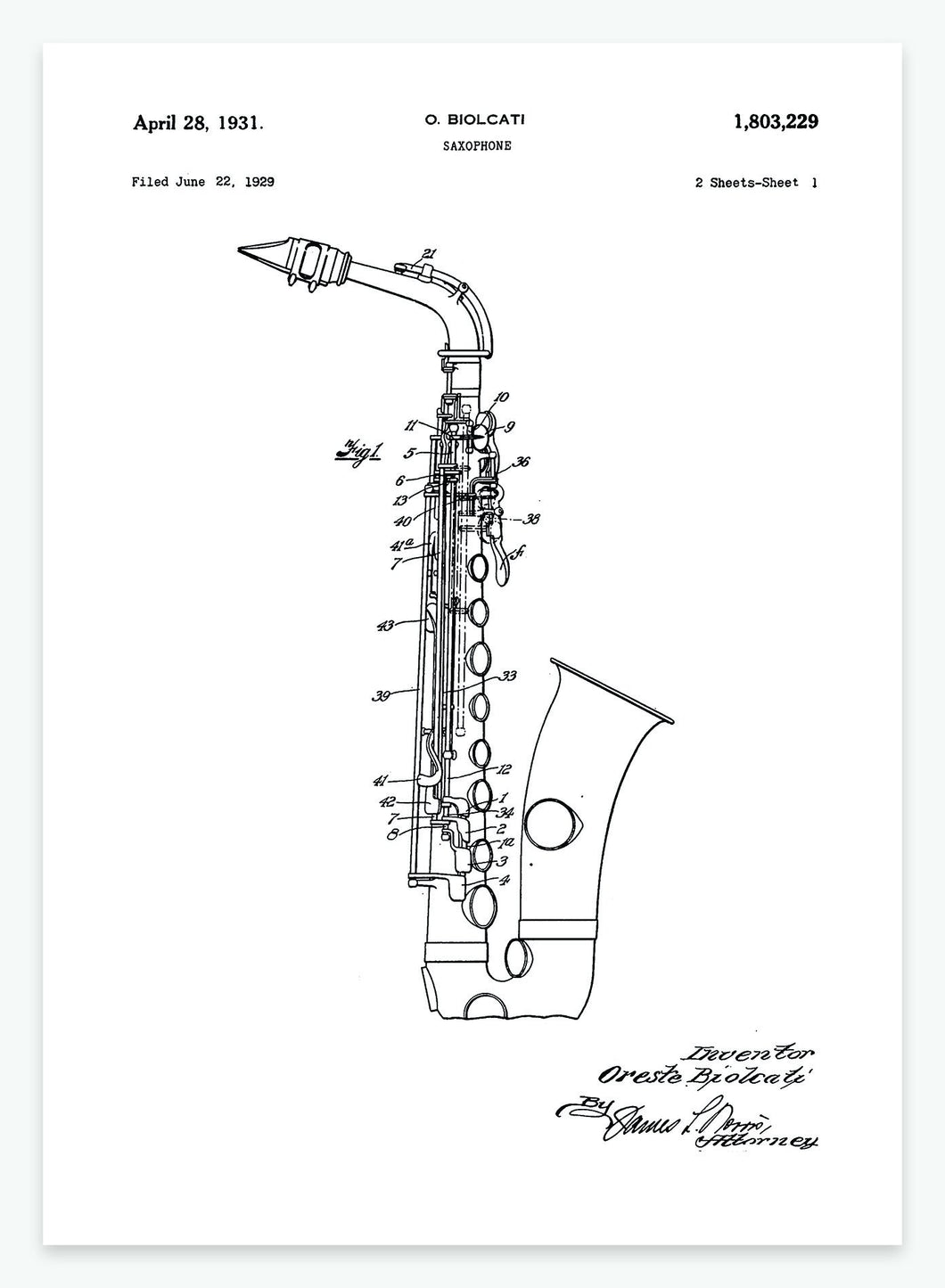 Saxofon | Smukt patent til din væg | plakat | poster - decoARTE