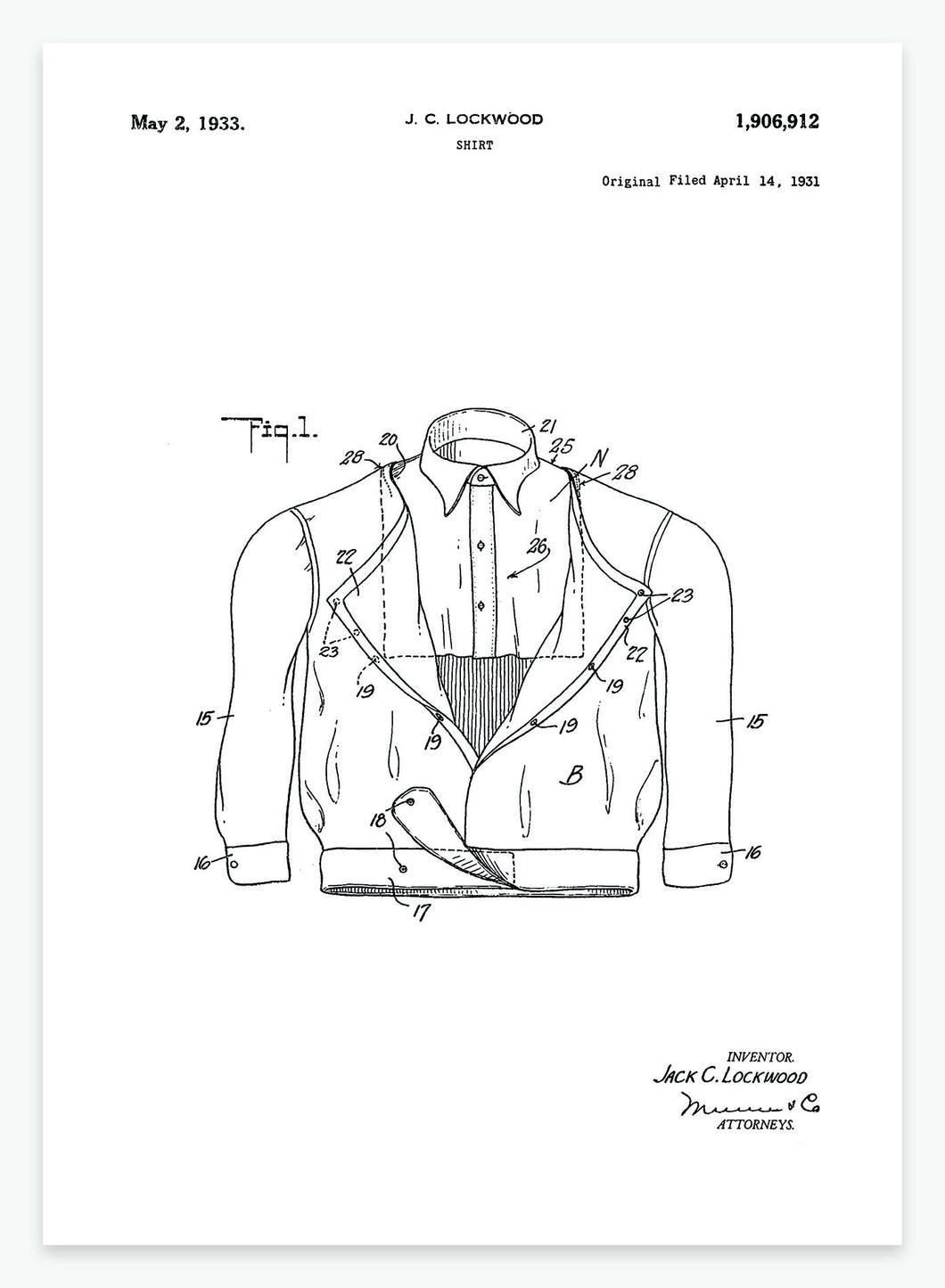 Skjorte | Smukt patent til din væg | plakat | poster - decoARTE