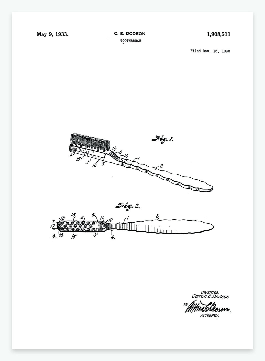 Tandbørste | Smukt patent til din væg | plakat | poster - decoARTE
