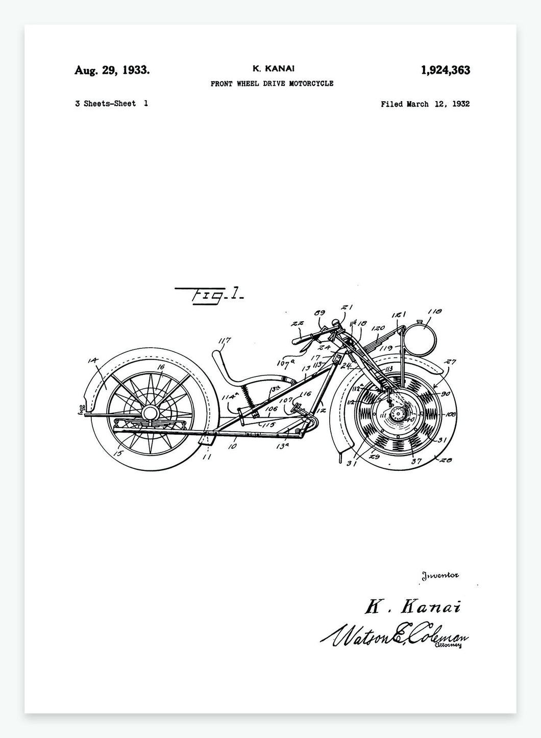 Motorcykel | Smukt patent til din væg | plakat | poster - decoARTE