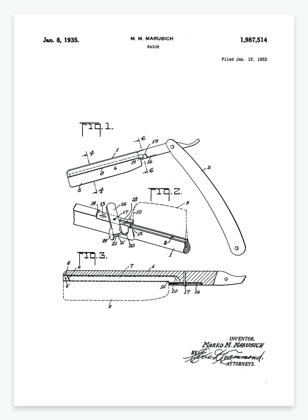 barberkniv | PATENTPLAKAT - decoARTE
