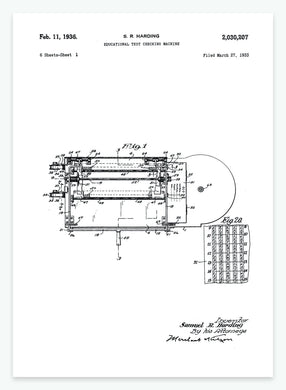 Maskine til at tjekke eksaminer | Smukt patent til din væg | plakat | poster - decoARTE