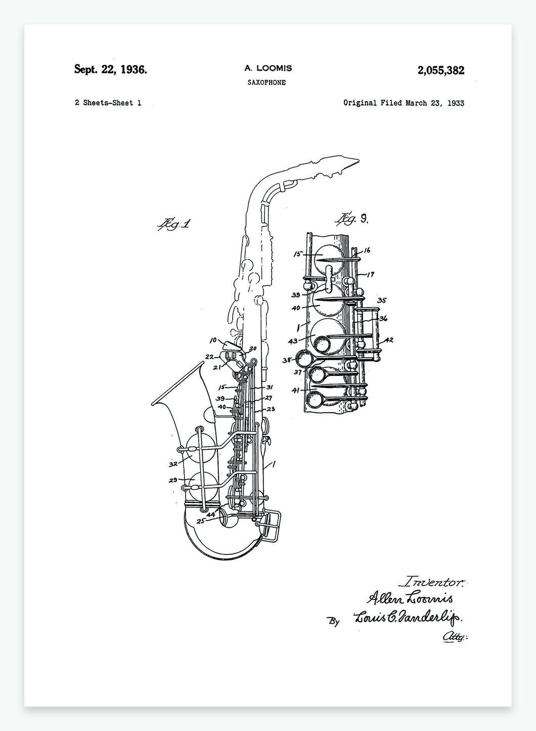 Saxofon | Smukt patent til din væg | plakat | poster - decoARTE