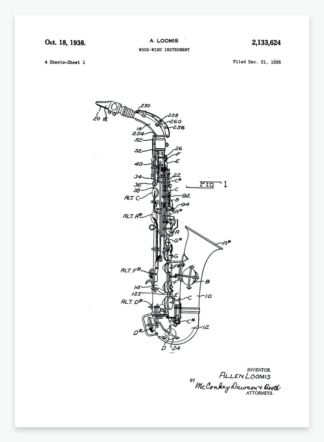 Saxofon | Smukt patent til din væg | plakat | poster - decoARTE