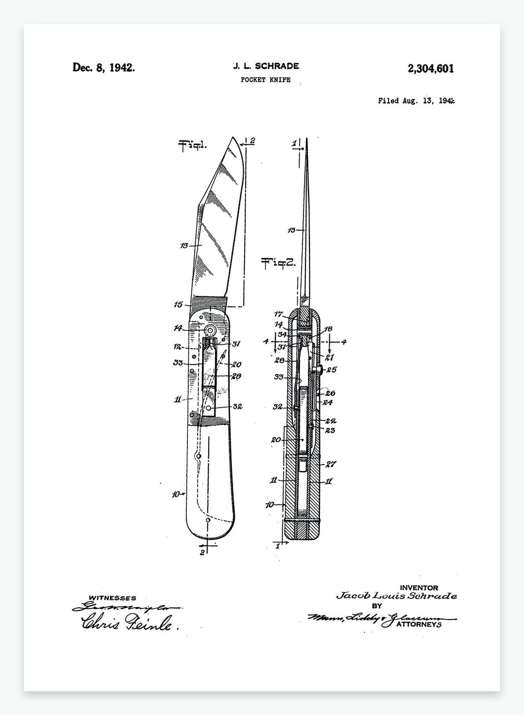 Lommekniv | Smukt patent til din væg | plakat | poster - decoARTE