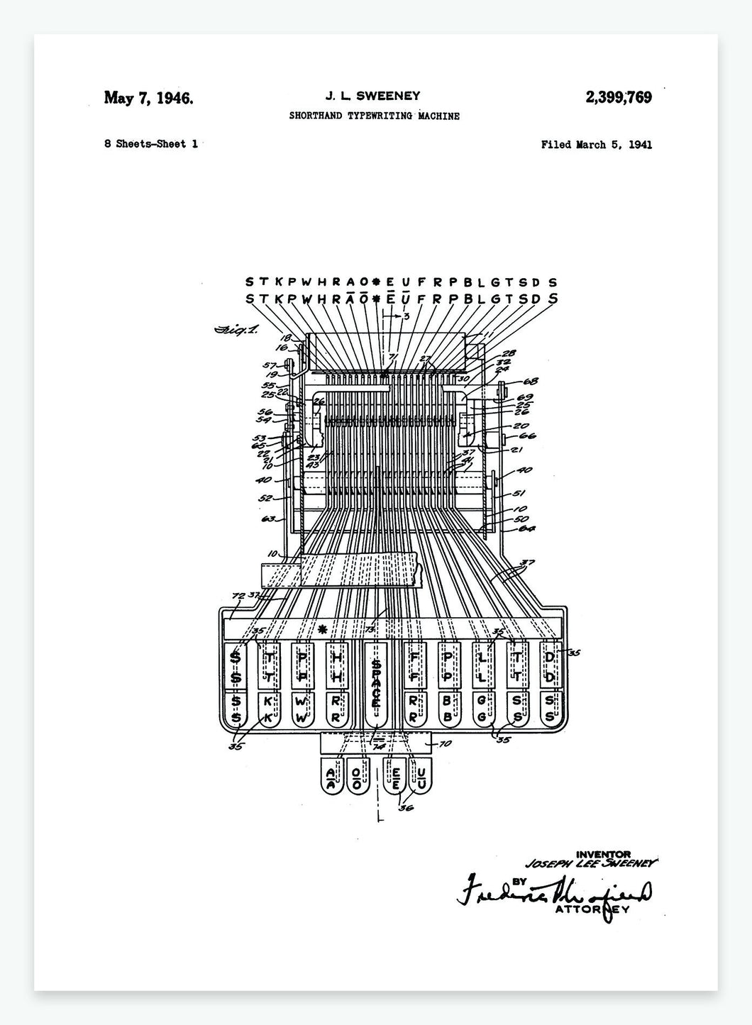 Skrivemaskine | Smukt patent til din væg | plakat | poster - decoARTE