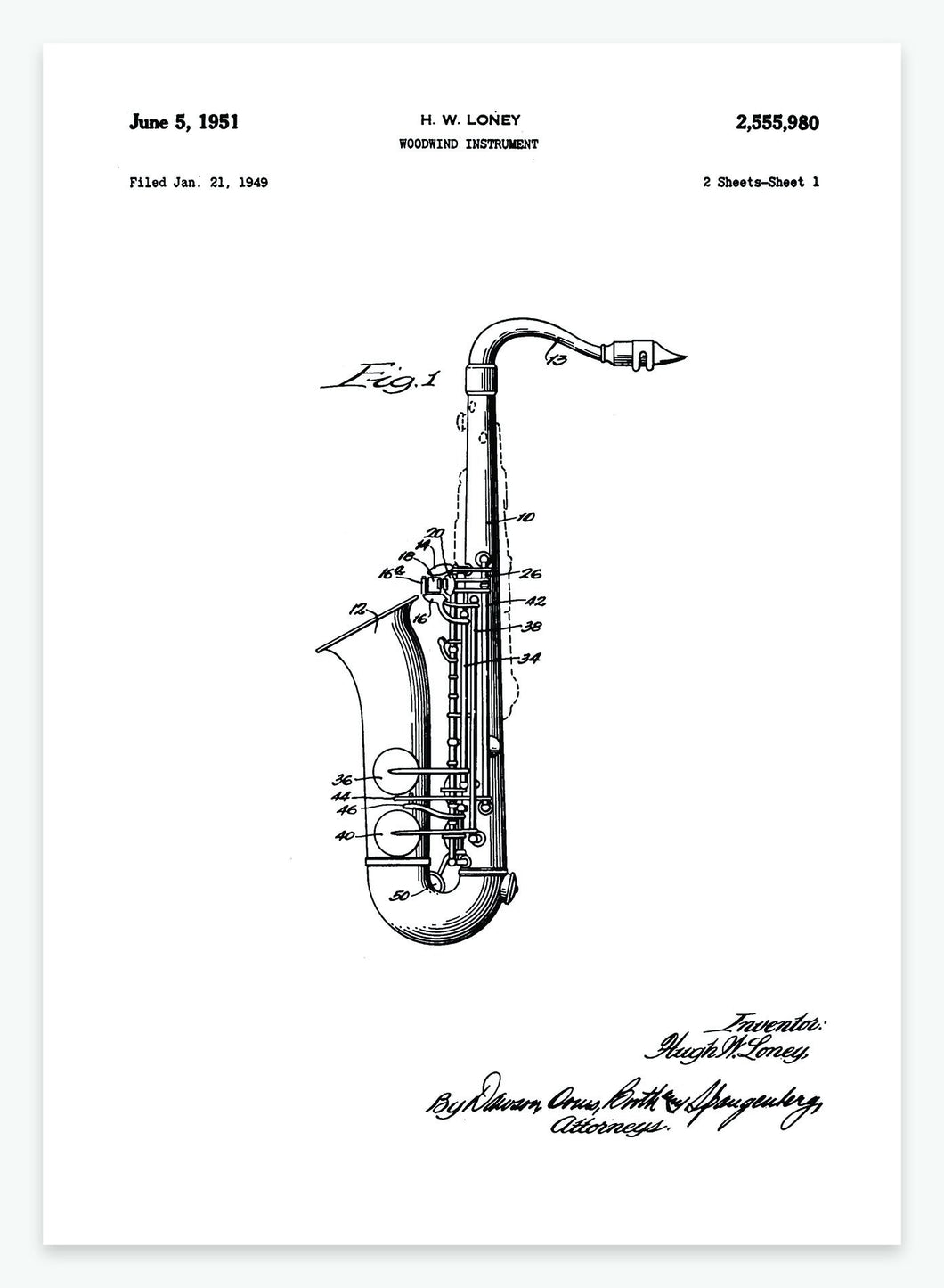 saxofon | PATENTPLAKAT - decoARTE
