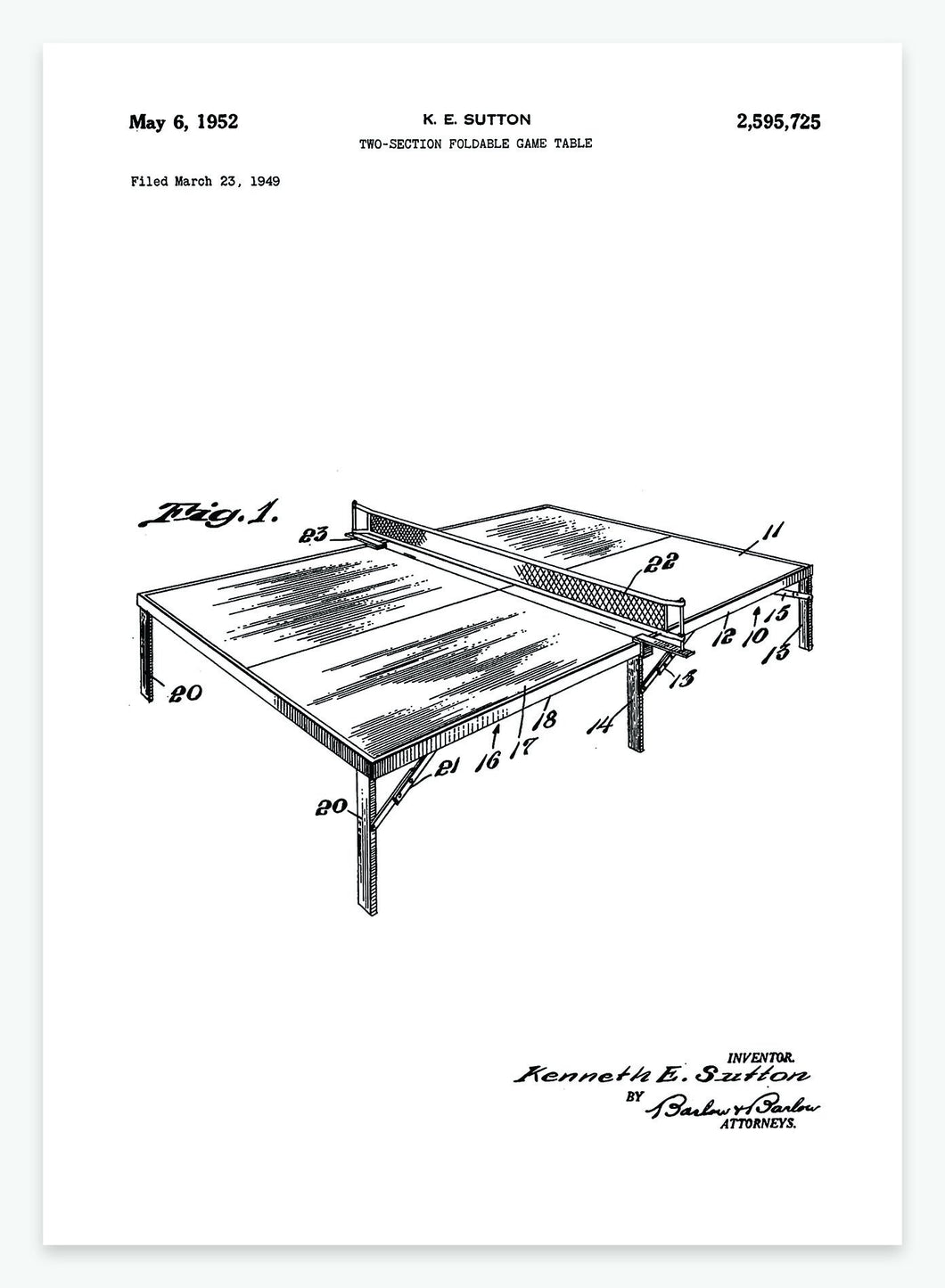 bordtennisbord | PATENTPLAKAT - decoARTE