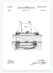 Over- og undervandsfartøj | Smukt patent til din væg | plakat | poster - decoARTE