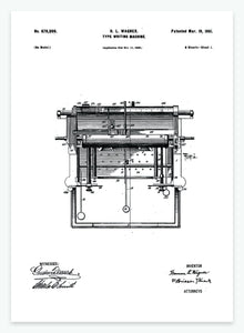 Skrivemaskine | Smukt patent til din væg | plakat | poster - decoARTE