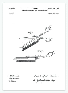 Kombineret saks og kam | Smukt patent til din væg | plakat | poster - decoARTE