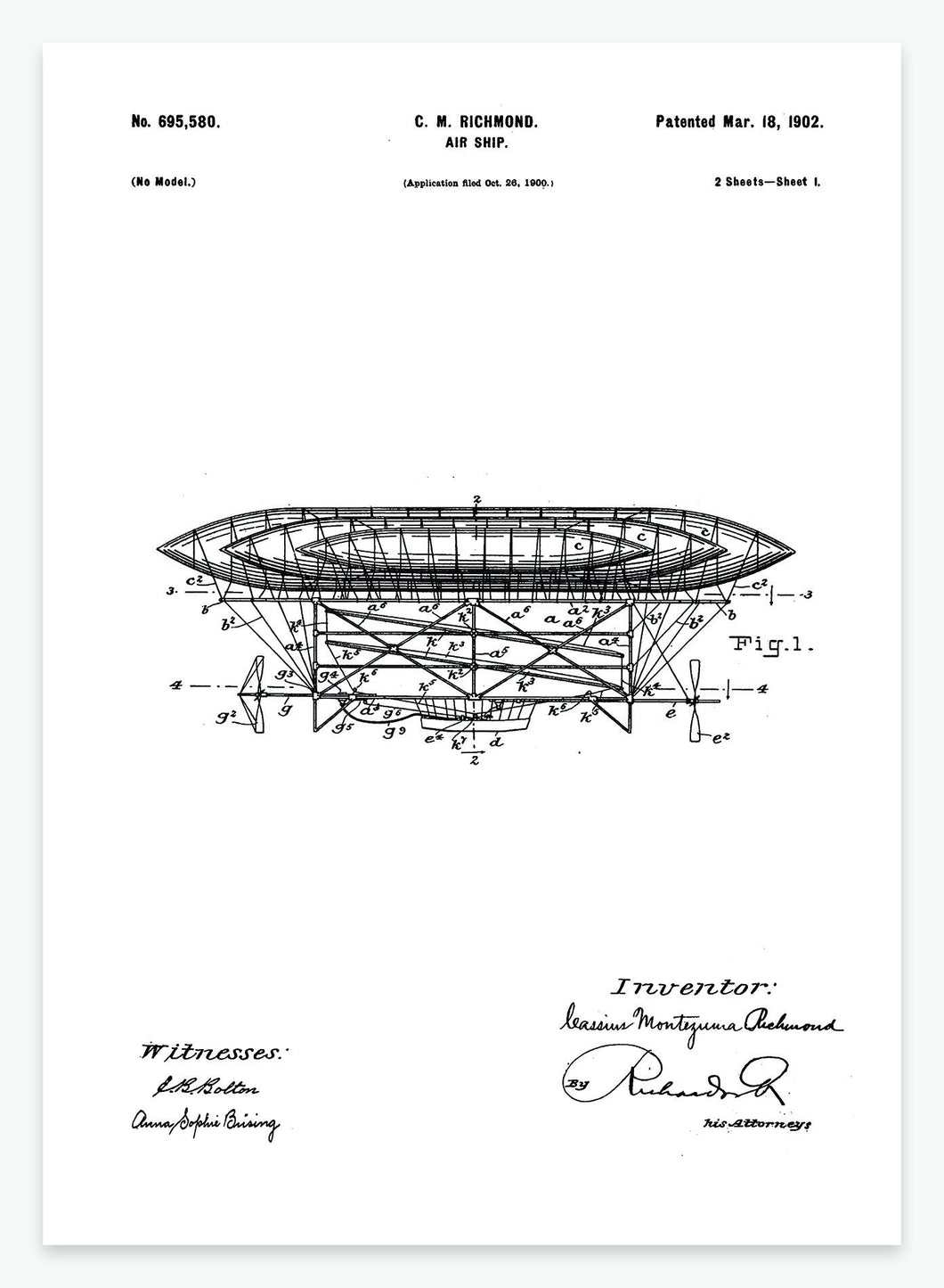 Luftskib | Smukt patent til din væg | plakat | poster - decoARTE