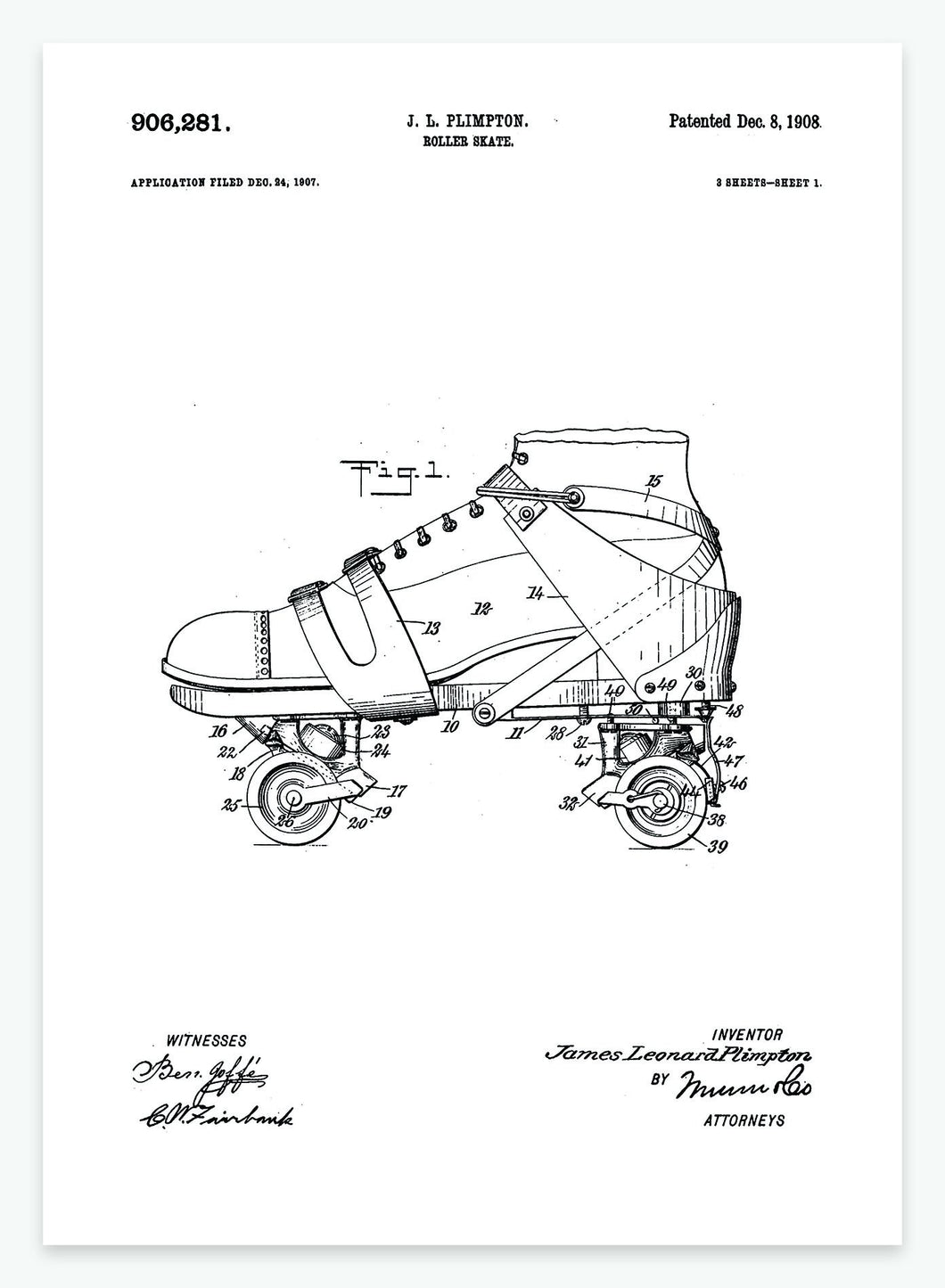 Rulleskøjte | Smukt patent til din væg | plakat | poster - decoARTE