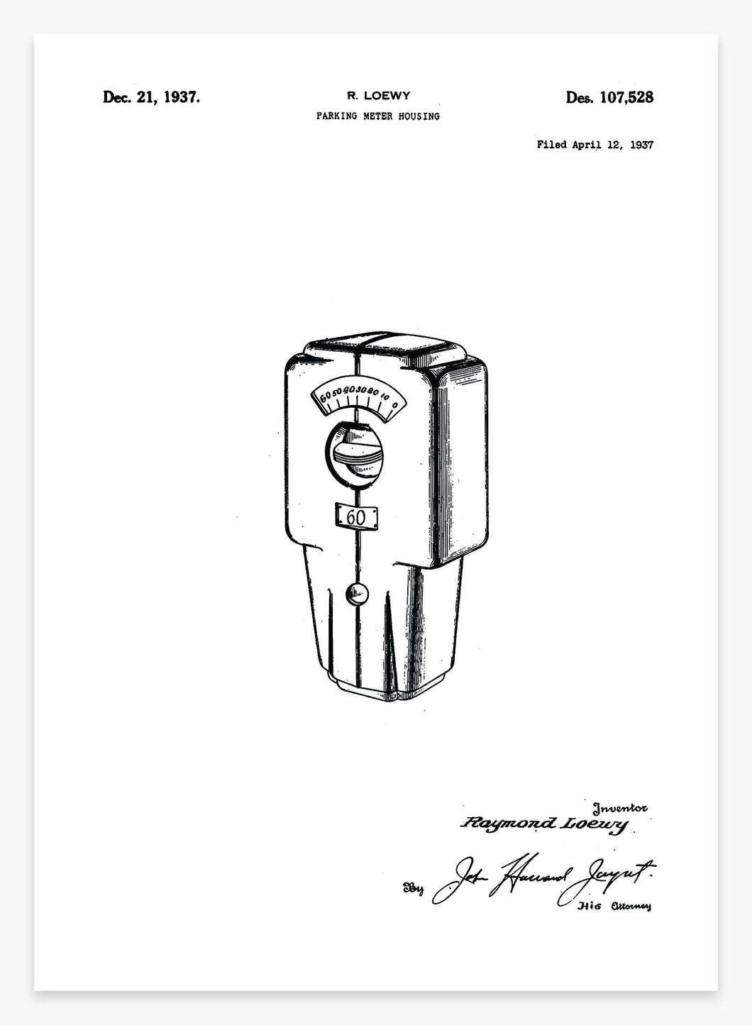 Parkeringsmeter | Smukt patent til din væg | plakat | poster - decoARTE