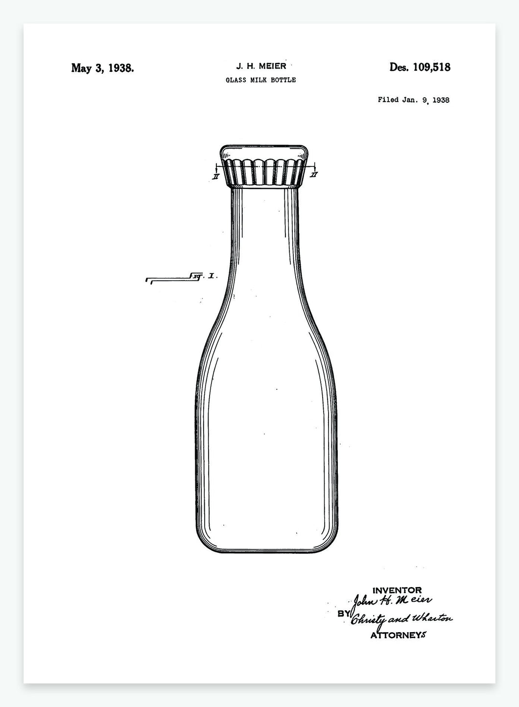 Mælkeflaske | Smukt patent til din væg | plakat | poster - decoARTE