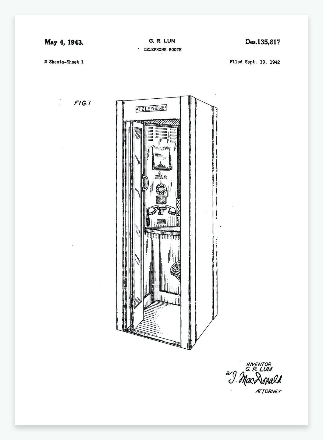 Telefonboks | Smukt patent til din væg | plakat | poster - decoARTE
