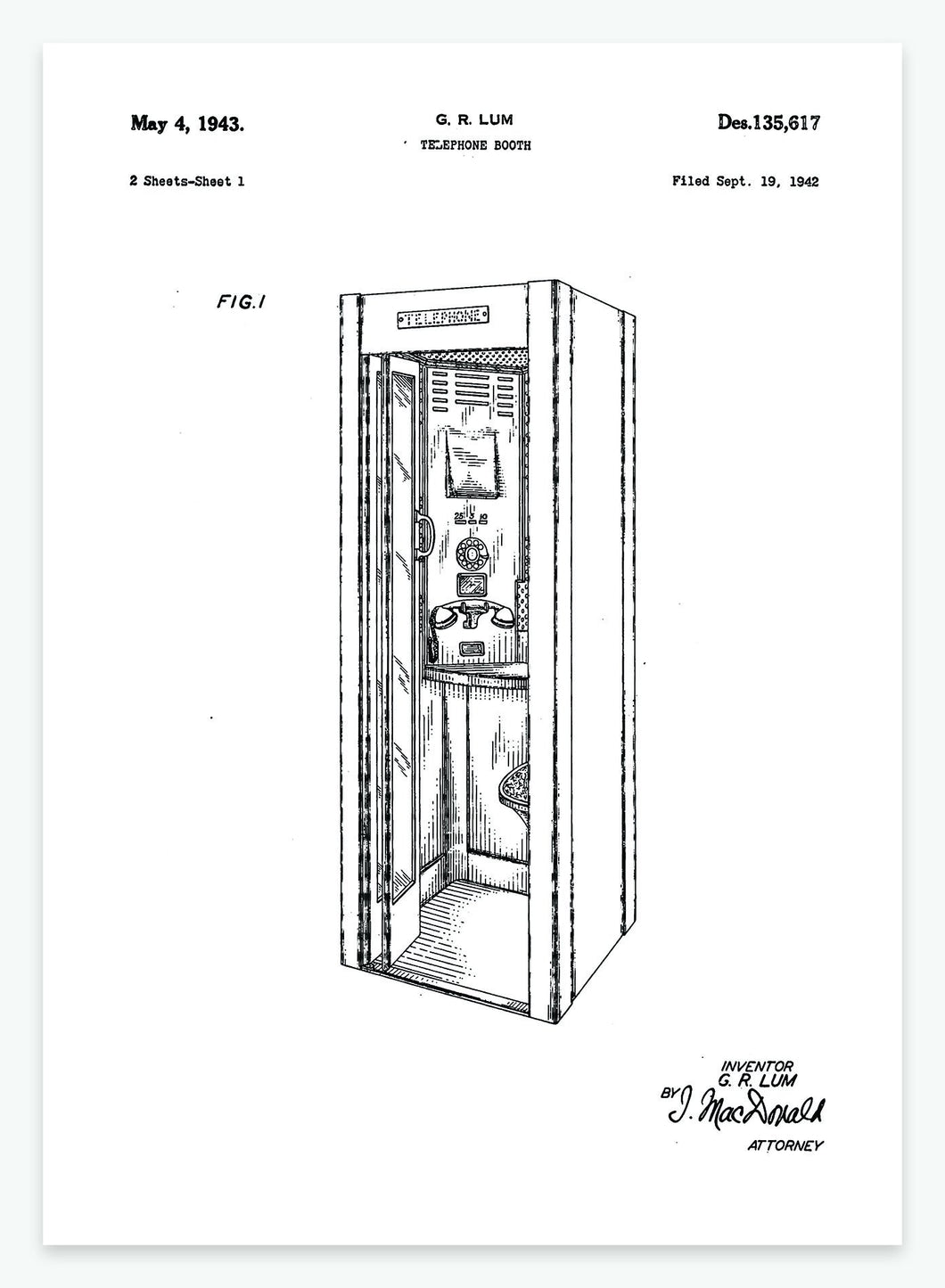 Telefonboks | Smukt patent til din væg | plakat | poster - decoARTE