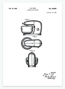 Køkkenmaskine | Smukt patent til din væg | plakat | poster - decoARTE