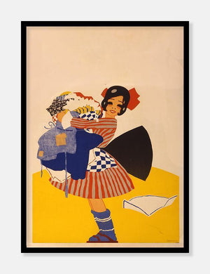 pige med vasketøj  |  RETROPLAKAT  |  UPCYCLED BY DECOARTE - decoARTE